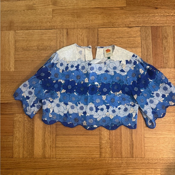 FARM Rio Tops - FARM Rio FLOWER STRIPES OFF WHITE CROP TOP